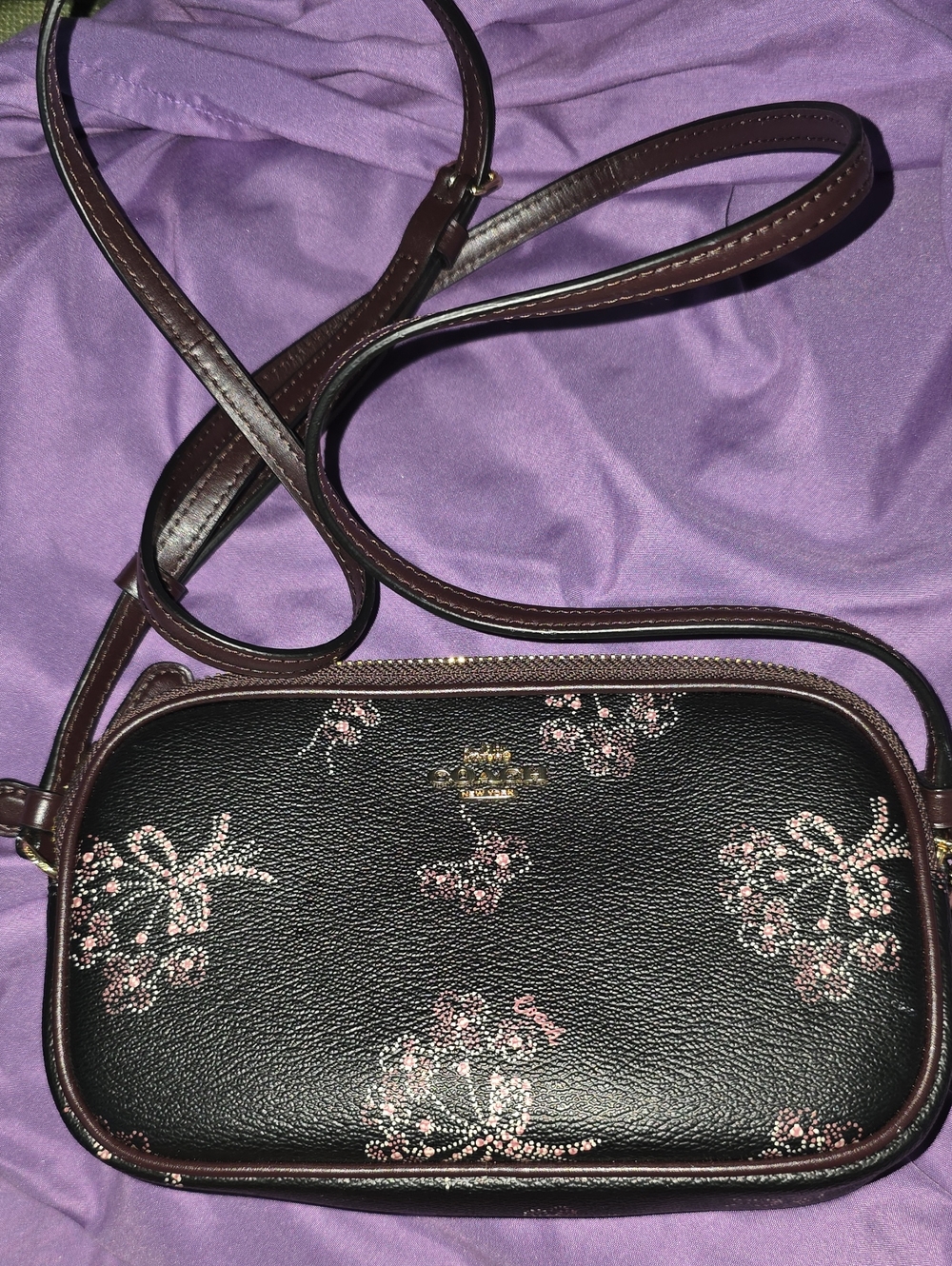 Women's Coach Black Crossbody Bag with Pink Floral Detail